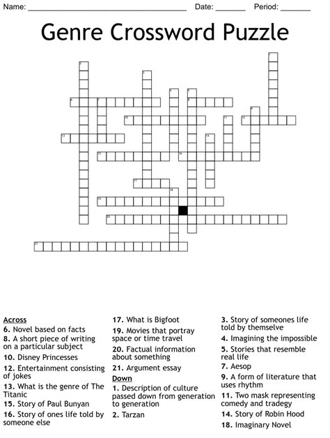 Today's <b>crossword</b> puzzle <b>clue</b> is a quick one: Literary <b>genre</b>. . Genre crossword clue